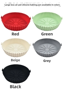 Detail of round air fryer silicone liners with heat-resistant handles and grooved bottom