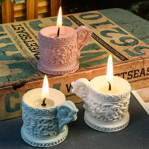 Molde De Silicona Para Portavelas Con Patrón De Relieve Vintage Con Mango Estilo Barroco Decoración De Pasteles Velas Yeso