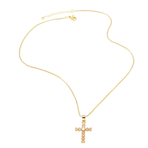 Elegant gold cross necklace for women featuring large sparkling cubic zirconia accents