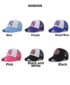 Aperçu des six couleurs de casquettes trucker respirantes avec broderie lèvres et filet