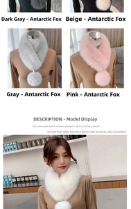 Detailed color options of faux fox fur neck warmer scarf with pom-pom ribbon