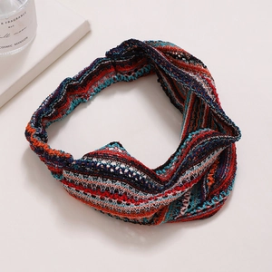 Bohemian style colorful woven wide headband for women featuring a stylish knotted design