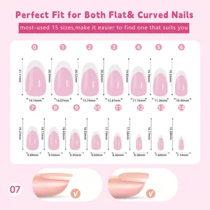 Detailed size chart for French press-on nails with 15 professional fit measurements