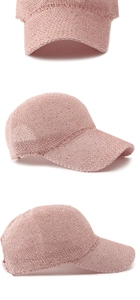 Three perspectives of a pink knitted baseball cap with subtle sequin embellishments
