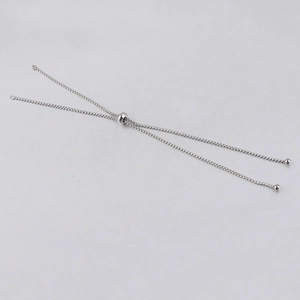 Detail of 1.8mm stainless steel silver bolo chain with adjustable slider bead for DIY jewelry