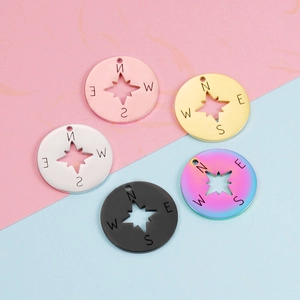 22mm stainless steel compass pendants in rose gold, gold, silver, black, and rainbow colors