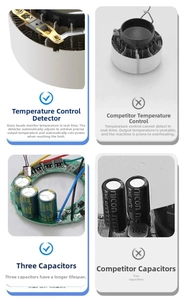 Detailed view of hair dryer core components with glass bead temperature sensors and capacitors