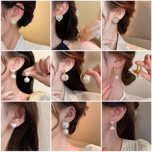 Artificial Pearl Earrings For Women French Vintage Alloy Stud Dangle With 925 Sterling Silver Earring Post Floral Heart Jewelry