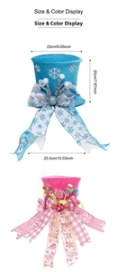 Blue snowflake tree topper and pink gingerbread man hat with dimensions shown