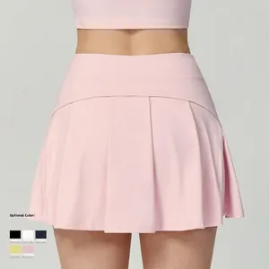 Jupe plissée de tennis rose à taille haute en tissu respirant pour sportives