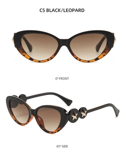 Cat-eye sunglasses with leopard print accents and gold star detail on temple, model C5