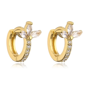 18K gold plated hoop earrings with marquise-cut zircon clover design and clear stones
