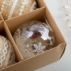 9-piece Christmas ball ornament set with reindeer and snowflake patterns in a gift box