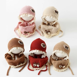 Bonnet Et Écharpe Tricotés Pour Bébé Fille Hiver Chaud Laine Dentelle Florale Protection Des Oreilles Nourrisson Style Doux