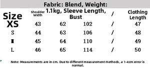 Detailed size chart for women's faux rabbit fur coat with shoulder and length measurements