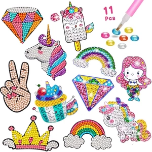 DIY diamond painting kit for kids including 11 cartoon stickers with unicorn and mermaid