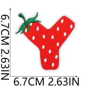 Detailed strawberry letter Y embroidered patch with red fruit pattern and green leaf