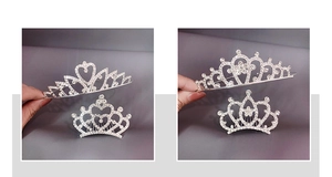 Detailed view of silver rhinestone tiara headbands and combs for little princess style