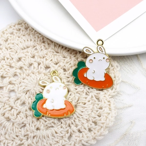 Cute enamel bunny on carrot charm pendants in gold metal for DIY jewelry making