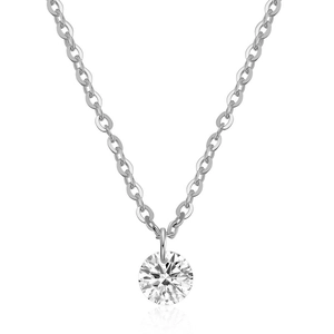 Minimalist silver necklace with 6mm sparkling round solitaire diamond pendant for women