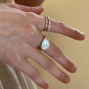 Elegant minimalist gold plated rings set with mother of pearl inlay for women