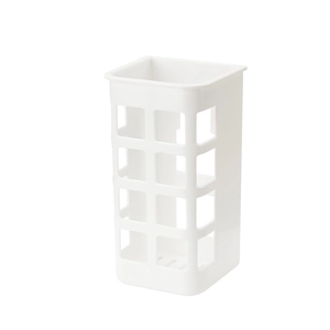 Wall-mounted white plastic curling iron storage basket with hollow mesh for hair tools