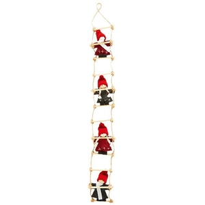 Handmade Christmas hanging ladder with four wool felt Santa gnomes on rustic jute rope