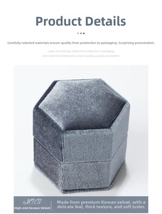 Macro detail of hexagonal velvet jewelry box in blue-grey with soft metallic texture
