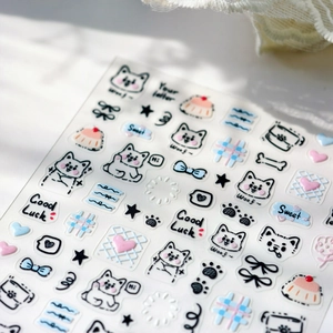 Autocollants à ongles chiots mignons avec motifs d'animaux dessinés à la main