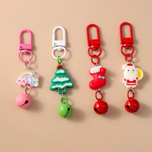 New Christmas Series Keychain Santa Claus Tree Socks Rainbow Pendant With Bell Zinc Alloy Backpack Hanging Jewelry Festive Party Gift