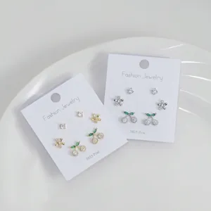 Minimalist Copper Cherry Flower Rhinestone Stud Earrings With 925 Sterling Silver Earring Post Gold Silver Women Jewelry