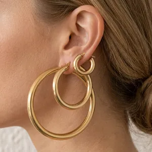 Minimalist Hoop Earrings 316L Stainless Steel High Polished Round Geometric Fashion Jewelry For Women