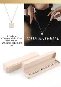 Long velvet jewelry box in beige, perfect for organizing necklaces or bracelets