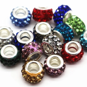 Colorful 7x12mm sparkling rhinestone clay beads with 5mm large holes for DIY jewelry