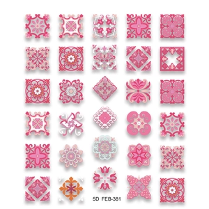 5D embossed nail stickers featuring pink bohemian patterns and 3D floral geometric motifs
