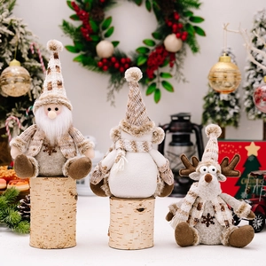 Nordic Christmas dolls set featuring Santa, Snowman and Reindeer on a wooden base
