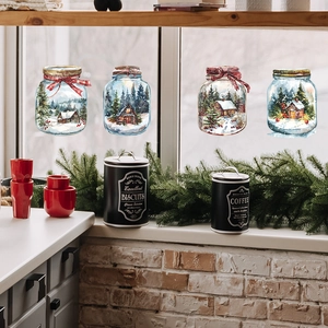 Weihnachtliche Einmachglas Aufkleber mit Winterszenen für Haus und Fenster Dekoration