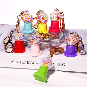 Candy Machine Keychain Gashapon Toy Shape Plastic Colorful Beads Bag Pendant Novelty Gift Macaron Color Cute