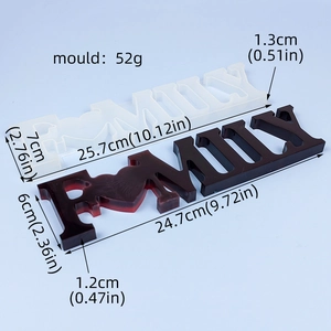 Detailed dimensions of Family letter silicone resin mold for DIY home decor ornaments