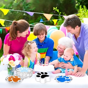 Colorful paw print paper plates for pet-themed birthday parties and outdoor events