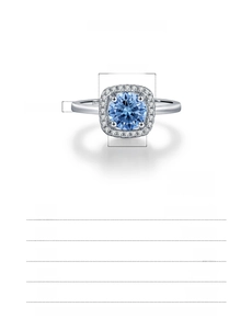 Detailed specs of S925 silver halo ring with 1ct round blue stone and zircon pavé