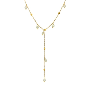 French style baroque pearl Y-necklace with 18k gold plated titanium steel tassel chain
