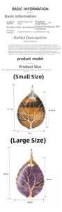 Detailed size measurement of copper wire wrapped teardrop tree of life crystal pendant
