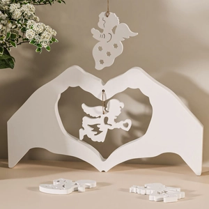 DIY Heart-shaped hands silicone mold with hanging angels for plaster decor and resin art