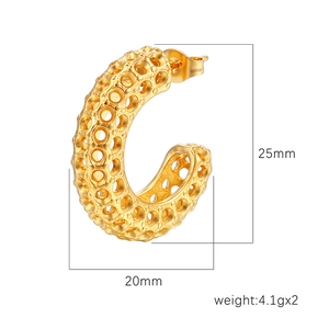 Boucles d'oreilles créoles évidées en plaqué or 18K avec texture, taille 25mm