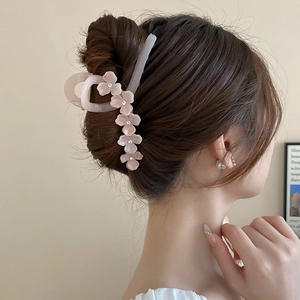 Grande Pince À Cheveux Fleur Acrylique Résine Strass Clip Requin Doux Élégant Accessoire Cheveux Pour Femmes