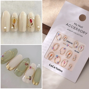 Stickers Nail Art 5D Faux Künstliche Perle Bronzage Cadre Ovale Tulipe Imperméable Décalcomanies Manucure DIY Style Français Élégant
