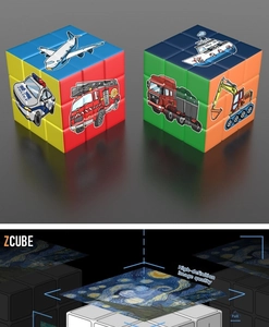 Detailed UV printed patterns of transport vehicles on the 3x3 smooth educational magic cube