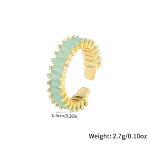 Adjustable gold ring featuring rectangular mint green zircon stones in a sleek setting