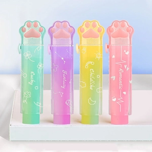 Cute Cat Paw Retractable Eraser Push Pull PVC Stationery Gradient Jelly Color For Students School Office Supplies